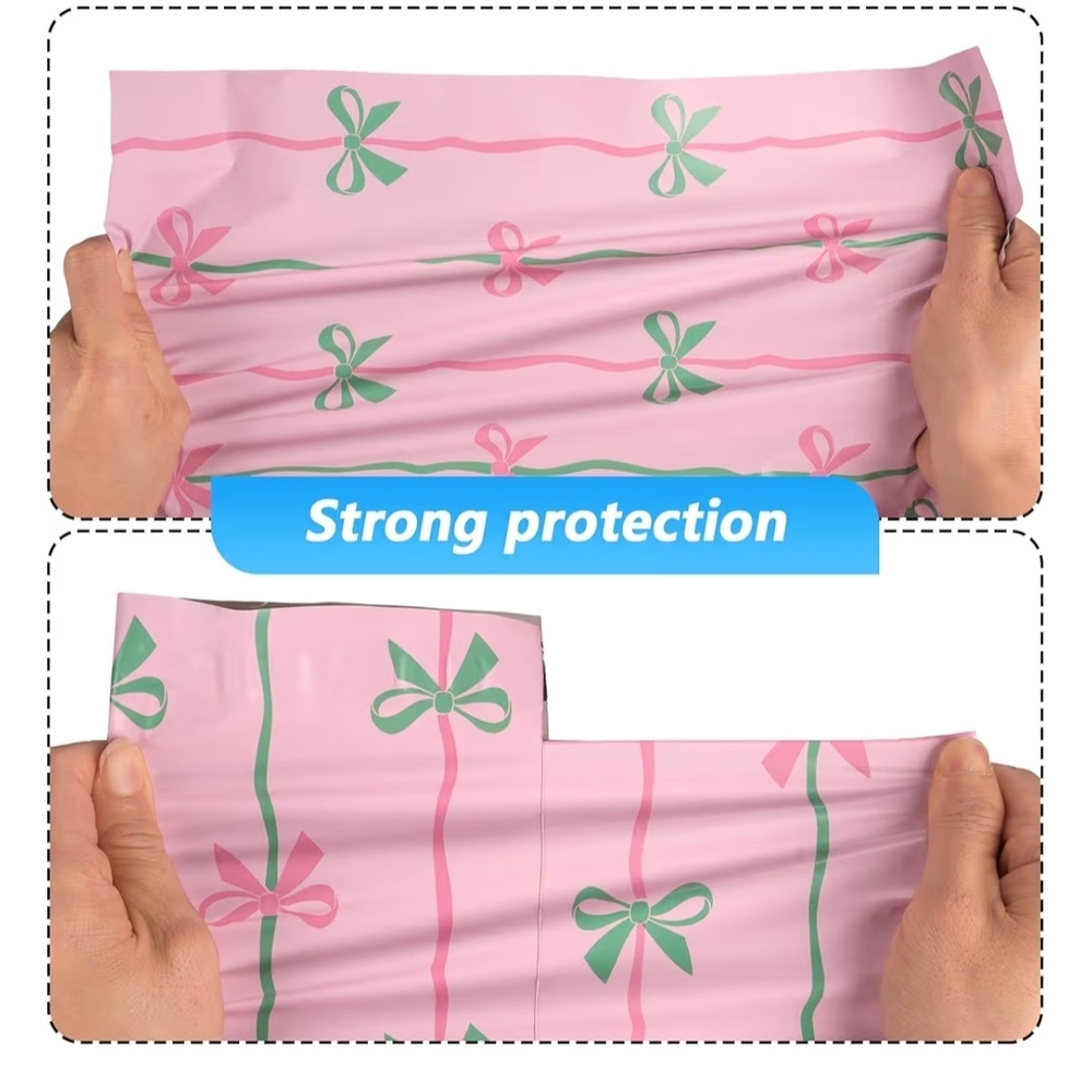 Pink Bow Printed Poly Mailers - Decorative Shipping Bags 10 Bags 10×13 - Picture 3 of 3